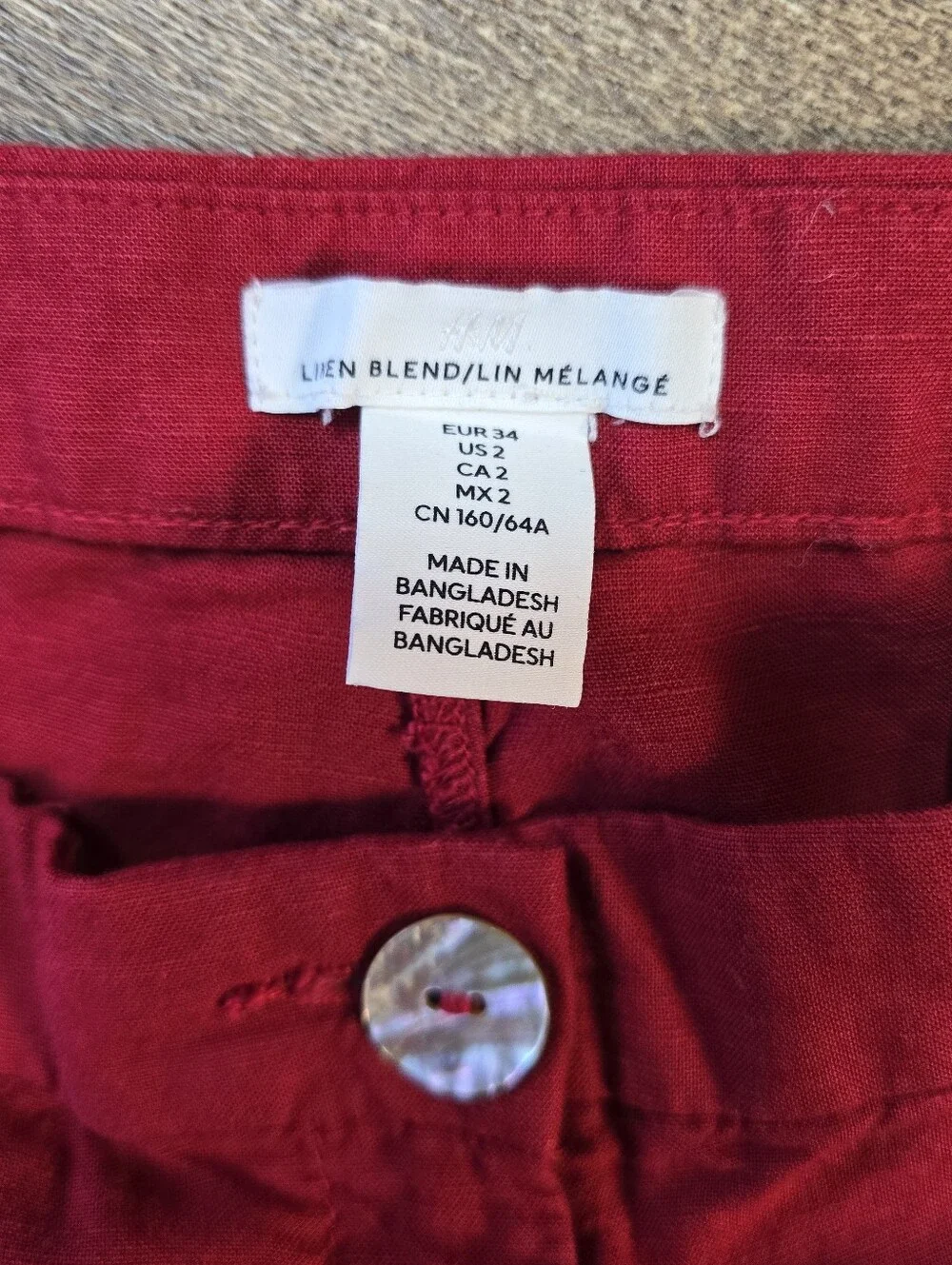 H&M Dark Red Wide-Leg Pants Linen Blend